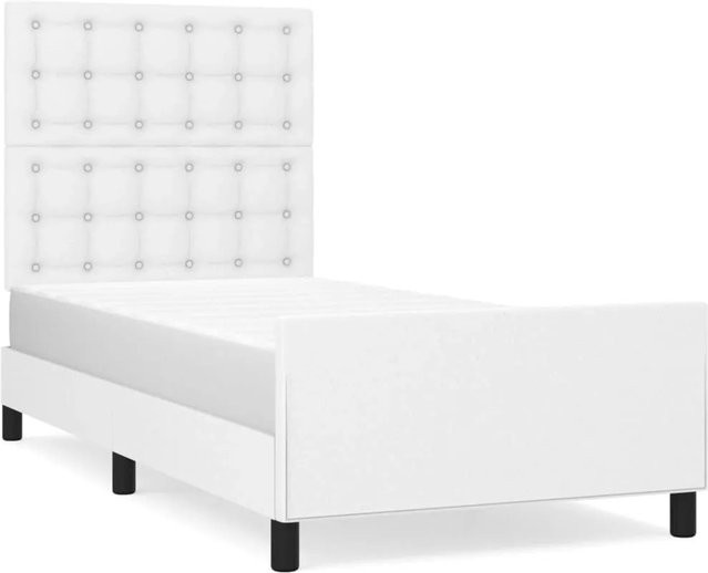 vidaXL Bettgestell mit Kopfteil in Weiß aus Kunstleder, B/T/H: 100 x 200 cm - Bild 1