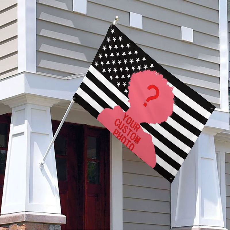 Personalisierter Wandteppich mit schwarzer amerikanischer Flagge und Foto-Druck, Textil-Wandbehang B: 150 cm, H: 90 cm - Bild 2