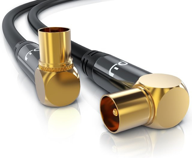 Primewire Antennenkabel Koax TV-Kabel RF IEC HDTV 4-fach Schirmung 75 Ohm 120dB 90 Grad gewinkelt Schwarz 20 m - Bild 1