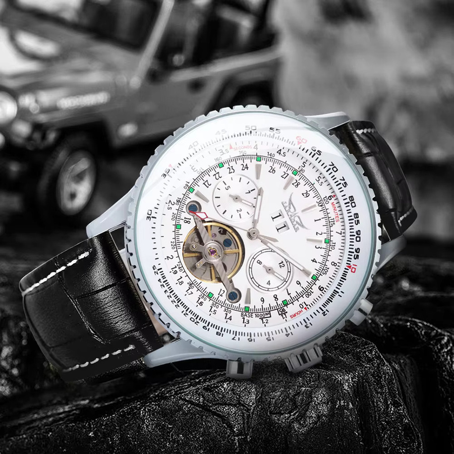 JARAGAR Herrenuhr Automatik, Edelstahl, Lederarmband, Weiß - Bild 2