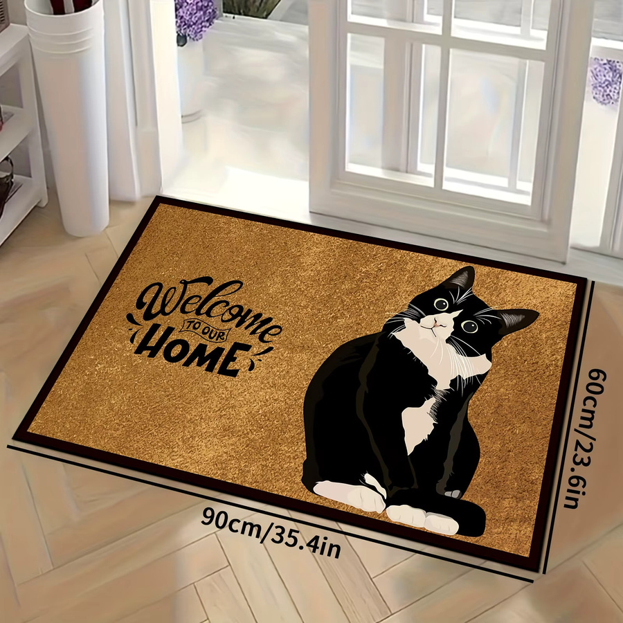 VIKAMA Fußmatte mit schwarzem Cartoon-Katzenmuster für den Außenbereich und Innenbereich, Waschbar, B: 60 cm, T: 40 cm - Bild 2