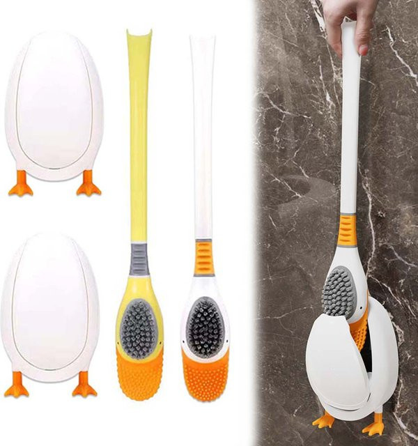 VIBRATITE Toilettenbürsten-Set Cute Duck aus Silikon in Weiß, 360° Tiefenreiniger für Bad und Wanne - Bild 1