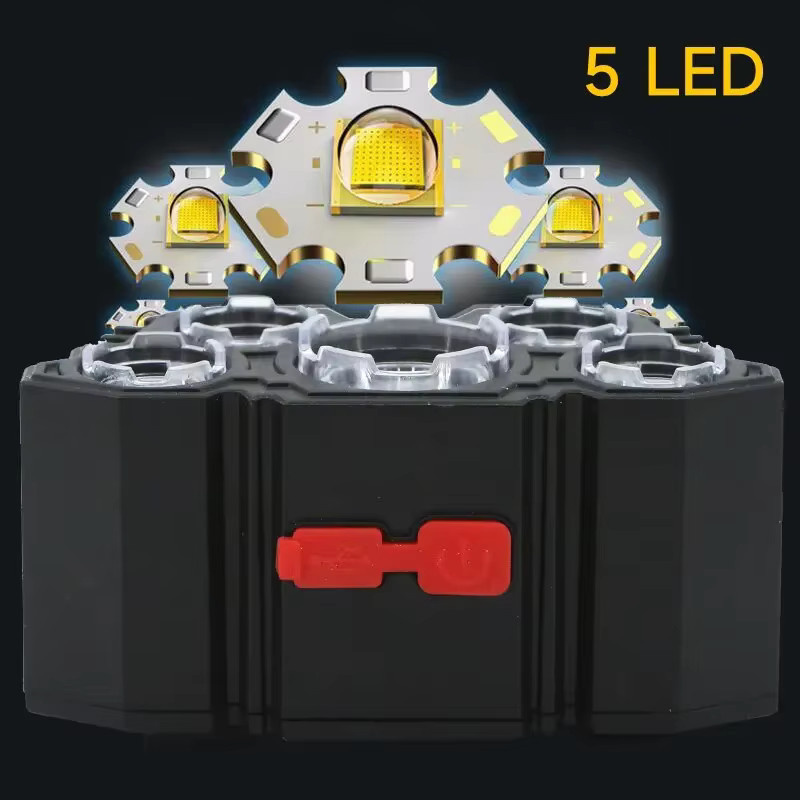 QHSPE Wiederaufladbare 5-LED-Stirnlampe in Schwarz mit integriertem 18650-Akku und einstellbarem Fokus - Bild 3