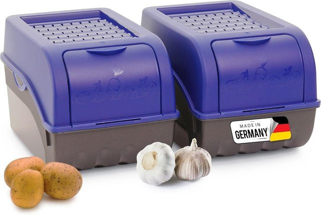 Novaliv Kartoffel Aufbewahrungsbox Set aus 2 Stück, Marine Blau, stapelbare Gemüsebox für Kartoffeln, Zwiebeln und Obst, Volumen: 5 l pro Box - Bild 1