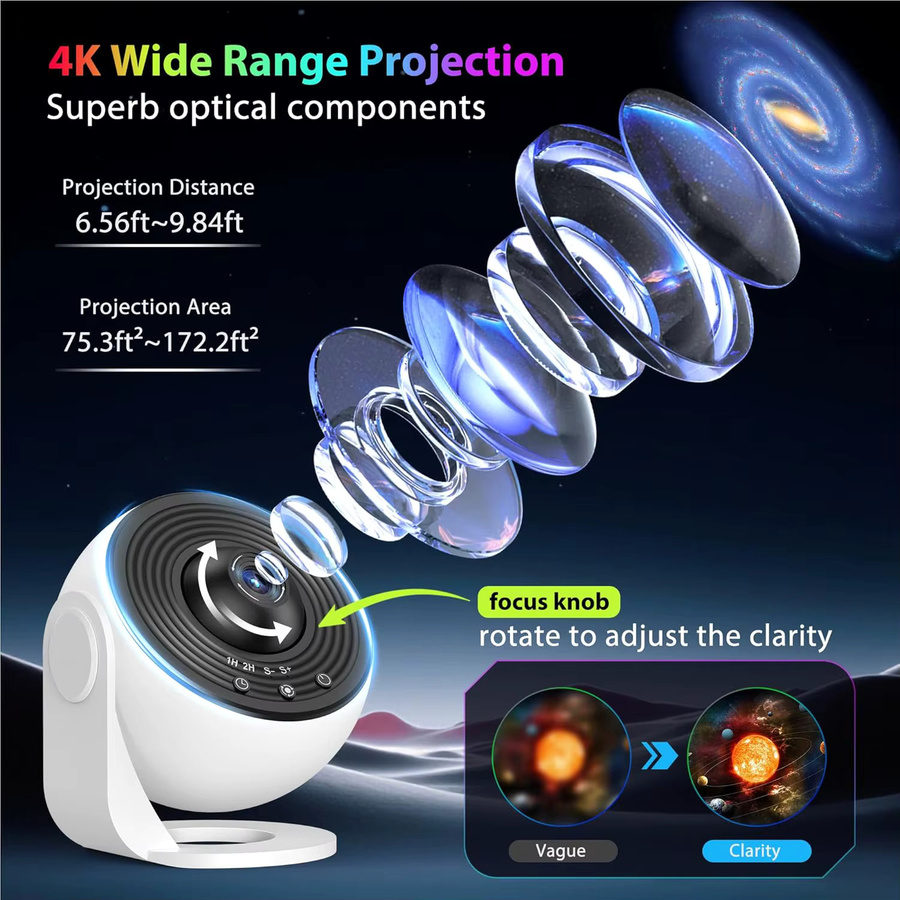 GHUSTAR Galaxy-Projektor 12-in-1 Planetarium-Sternprojektor mit 360°-Projektion und Timer, Weiß - Bild 3
