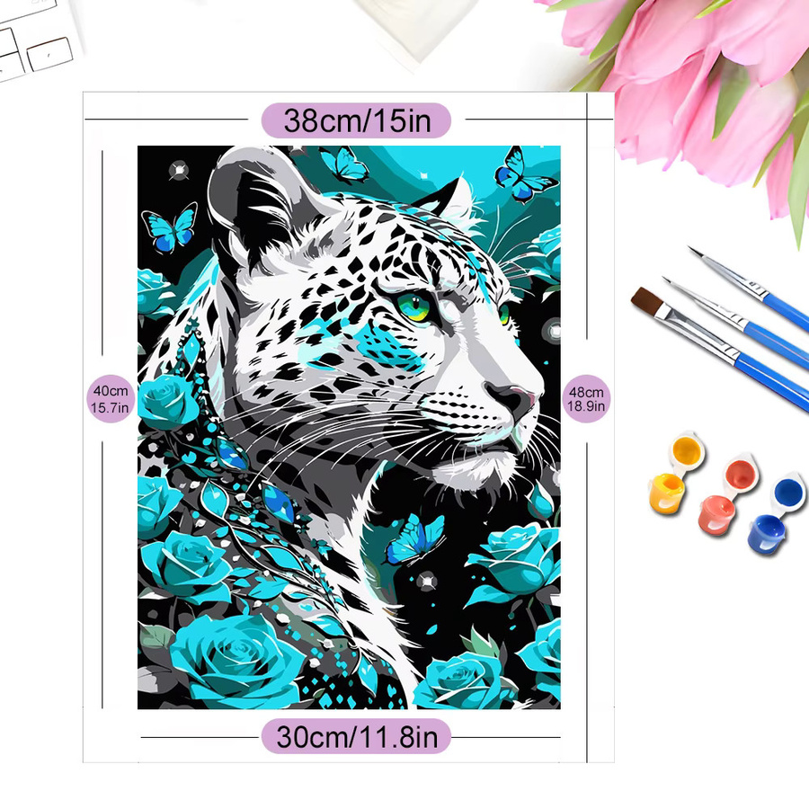 EverShine Malset nach Zahlen mit Leoparden-Motiv in Pink und Multicolour, handgemaltes Ölgemälde als Tierzeichnung zur Wanddekoration ohne Rahmen - Bild 2