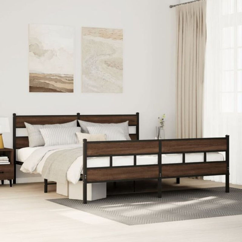 Metallbett Vidaxl in Braun mit Eichen-Optik im Industrial-Stil, B/T/H: 180 x 200 cm - Bild 1