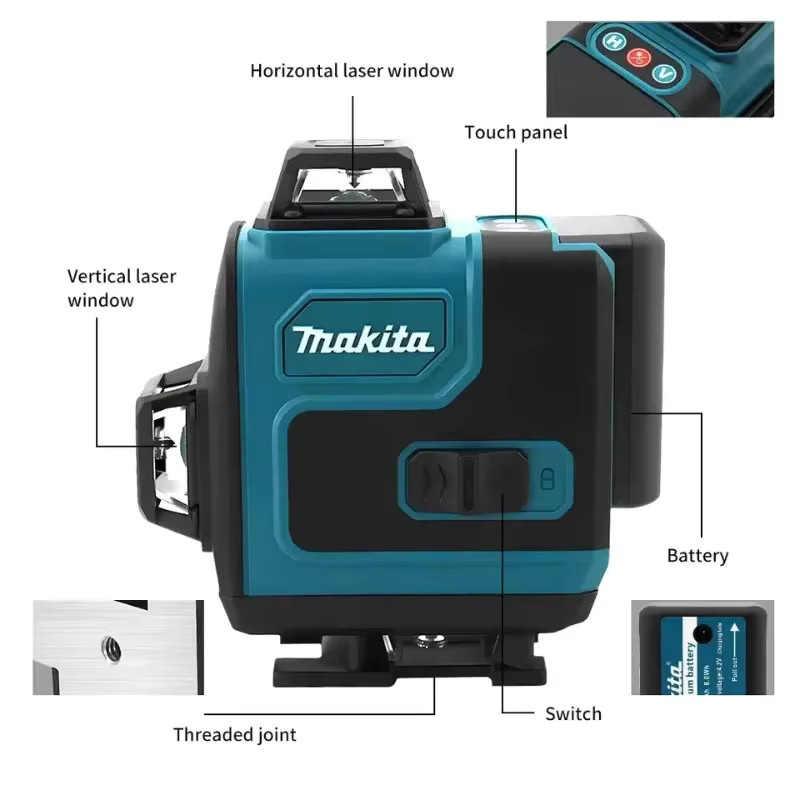 Makita 16-Linien Kreuzlinienlaser mit Grünlicht, wandmontierbares horizontales und vertikales Werkzeug - Bild 4