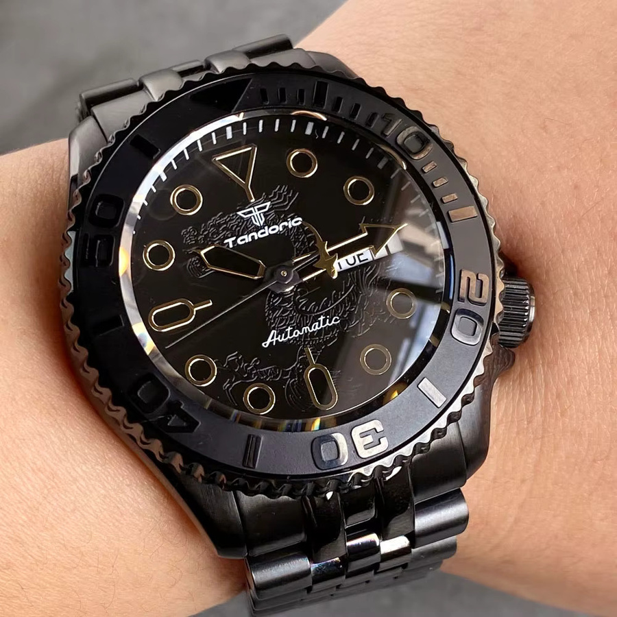 tandorio Armbanduhr Automatik, Taucheruhr, 41 mm, Kautschukband, Schwarz, Herren - Bild 1