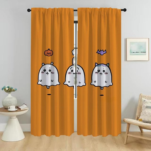 Chiikawaes Heim-Inneneinrichtung Vorhänge aus Tüll für Wohnzimmer und Schlafzimmer, 2er-Set, Orange, Breite: 50 cm, Höhe: 70 cm - Bild 1