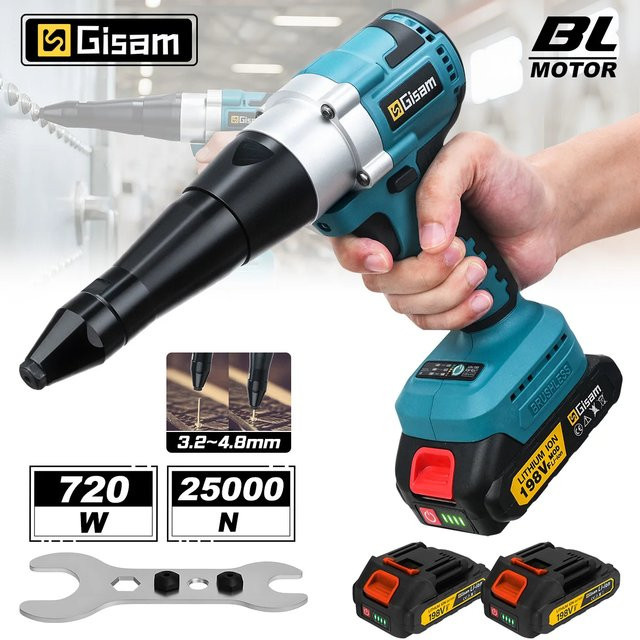 Ganyika Bürstenlose elektrische Nietpistole 20000N Akku-Nietmutterpistole in Blau für Makita 18V Akkus, Nietdurchmesser 2,4 bis 4,8 mm - Bild 1