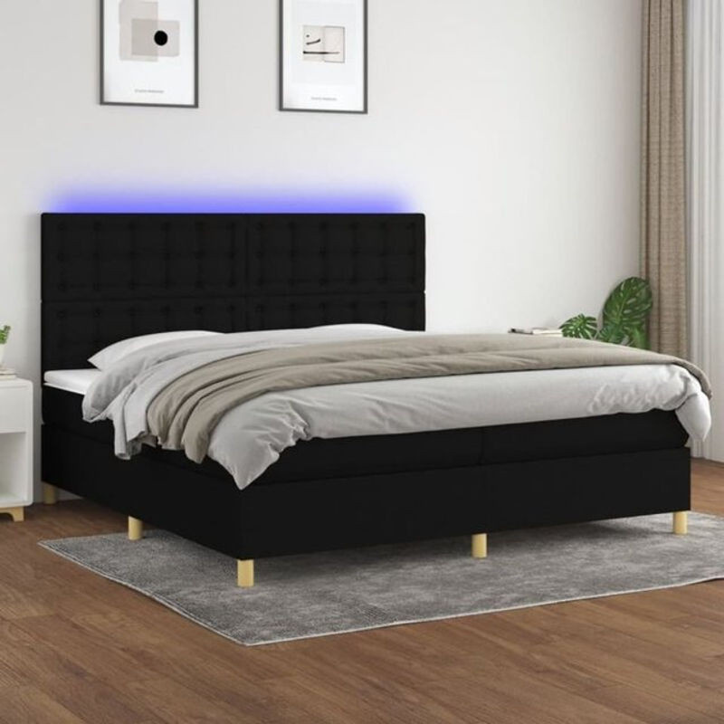 vidaxl Boxspringbett mit Matratze in Schwarz aus Stoff, B/T/H: 200 x 200 x 128 cm - Bild 1