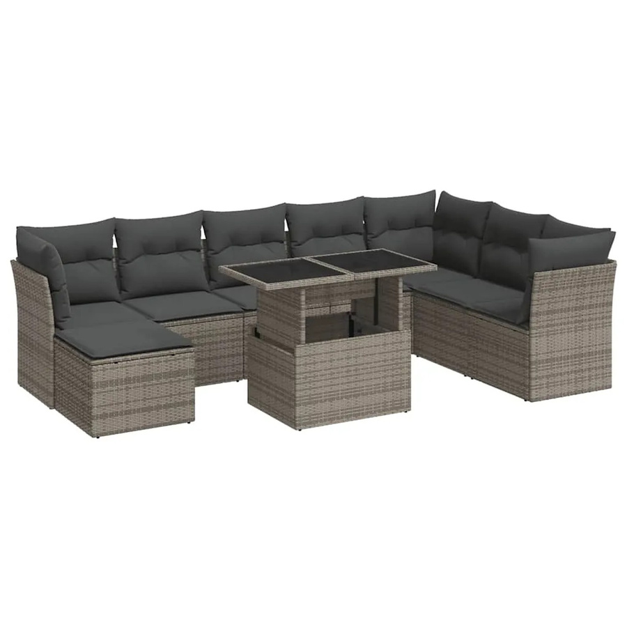 vidaXL 9-teilige Garten-Sofagarnitur in L-Form aus grauem Poly-Rattan mit Kissen und pulverbeschichtetem Stahlgestell - Bild 2