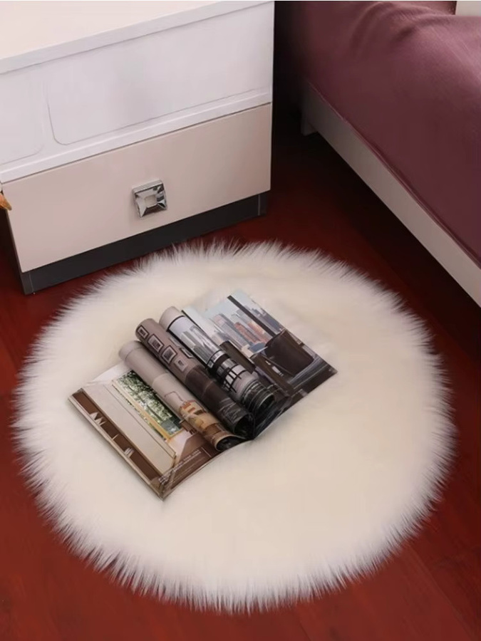 Runde Plüsch-Teppichmatte aus Kunstwolle von DHDH in Schwarz für Wohnzimmer und Schlafzimmer - Bild 2