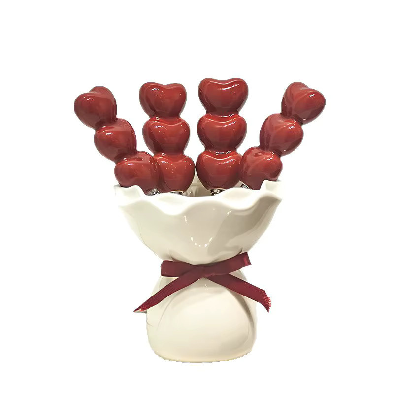 Kreatives Dessert-Set aus Keramik und Edelstahl mit Aufbewahrungsglas und kleinen Obstgabeln - Bild 2