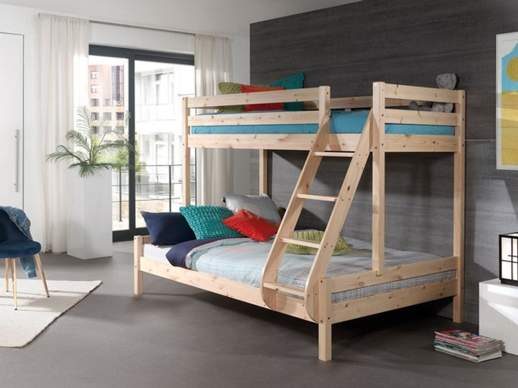 Vipack Familienbett Martin in Skandinavischem Design aus Kiefer Massiv Natur mit Leiter B/T/H: 230 x 90 x 200 cm und 230 x 140 x 200 cm - Bild 1