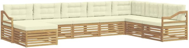 vidaXL 8-tlg. Outdoor-Sofagarnitur aus Akazienholz mit Kissen in Weiß und Beige - Bild 1