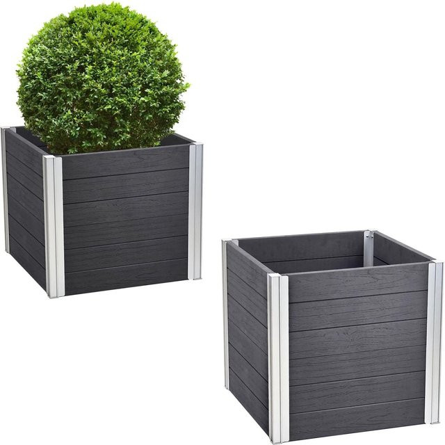 TRUTZHOLM Übertopf in Holzoptik mit Aluminiumprofilen, Anthrazit und Silber, B/T/H: 57 x 57 x 56,5 cm - Bild 1