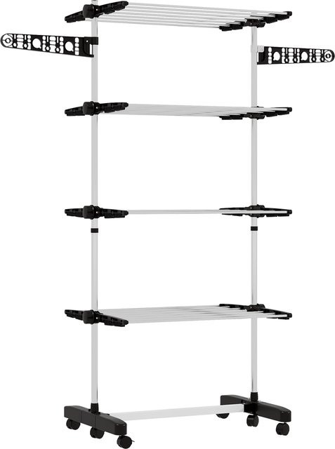 HOMCOM Wäscheständer mit Rollen als Wäschetrockner Turm mit klappbaren Flügeln aus Stahl, Schwarz, B: 142 cm, T: 55 cm, H: 172 cm - Bild 1