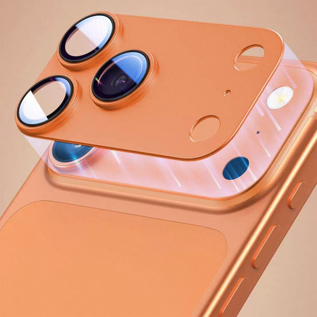DIXSG 2er-Set matter Panzer-Kameraobjektivschutz für iPhone 17 Pro Max, 17 Pro und 17 Air aus gehärtetem Glas mit Metallring in Gold und Orange - Bild 1