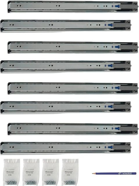 vasalat Kugelauszug Softclose Vollauszug mit Dämpfung, Farbe: Silber, 4 Paar - Bild 1