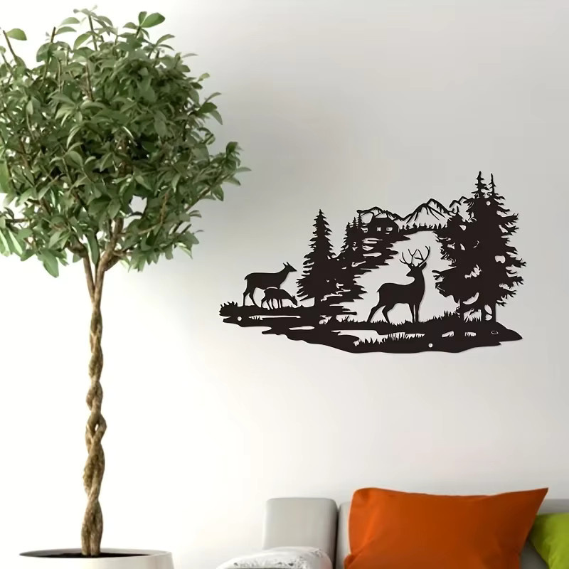 CIFBUY Wanddekoration aus Schmiedeeisen Hirschwald Silhouette in Schwarz als moderne minimalistische Metallkunst - Bild 5