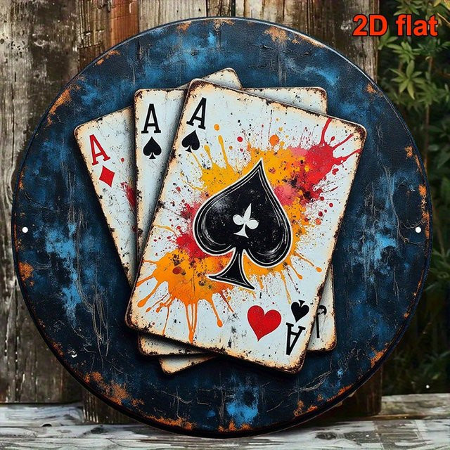 CIFBUY Retro Metallschild Pik-Ass Rund, Aluminium-Wandkunst für Bar und Spielzimmer, Durchmesser: 20,32 cm, Mehrfarbig - Bild 1