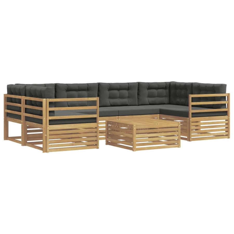 vidaXL Outdoor-Sofagarnitur 7-teilig aus Akazienholz und Polyester in Anthrazit-Weiß - Bild 2