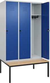 C+P Spind Classic PLUS Garderobenschrank mit Sitzbank, 3 Abteile, Buche-Hartholz, Sicherheits-Drehriegel und 4 Garderobenhaken, B/T/H: 212,0 x 120,0 x 81,5 cm - Bild 1