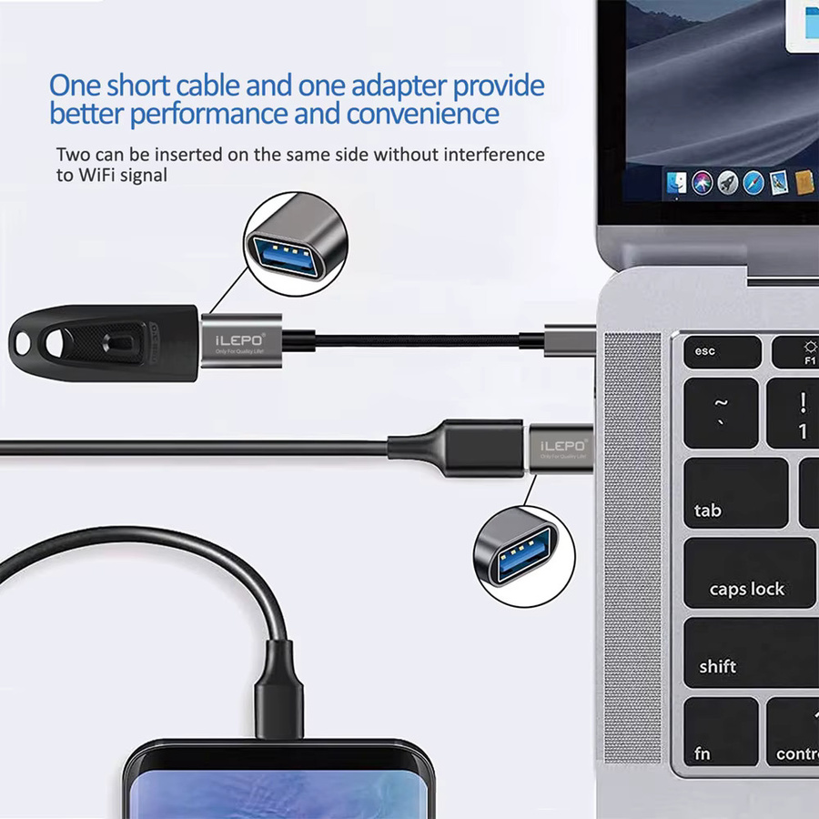 ILEPO 4er-Set USB-C auf USB 3.0 OTG Adapter Kabel in Schwarz für Huawei und Xiaomi Smartphones - Bild 2
