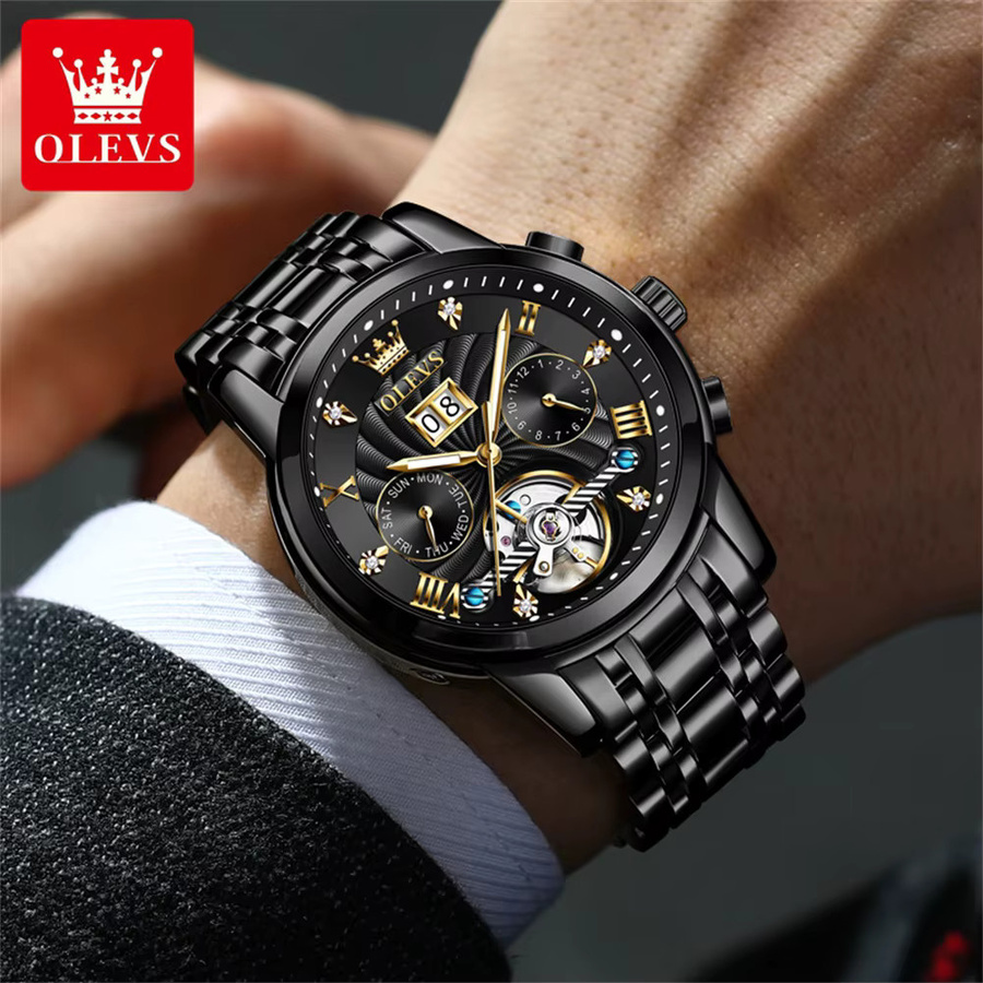 OLEVS Armbanduhr, Automatik, Edelstahl, Schwarz, Herren - Bild 3