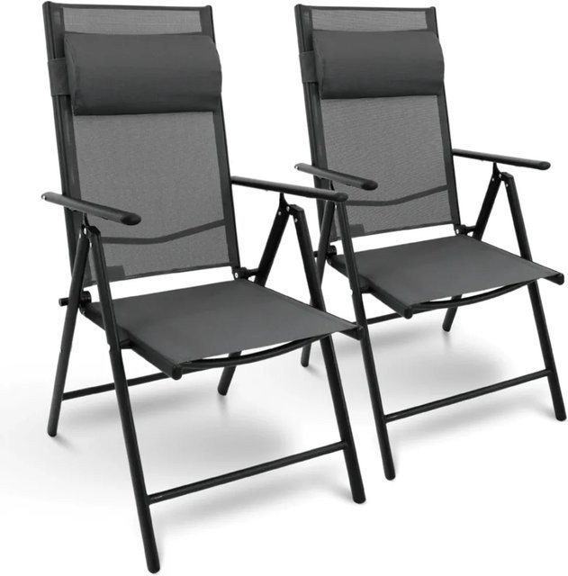 DELUKE 2er Set Gartenstühle Hochlehner mit verstellbarer Rückenlehne und Kopfkissen, Anthrazit, Stahlgestell und Textilene-Gewebe - Bild 1