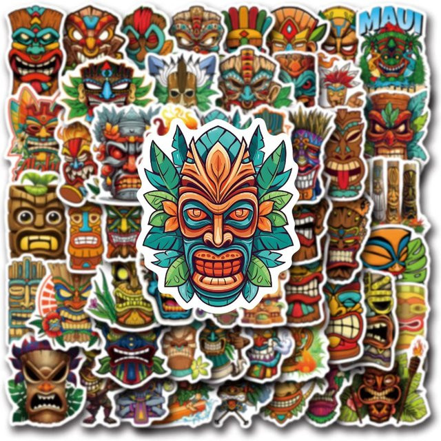 55 Stück TiKi Totem Cartoon Aufkleber von Binchi Outdoor Equipment, bunte Graffiti Sticker für Laptop, Skateboard und Wasserbecher - Bild 1