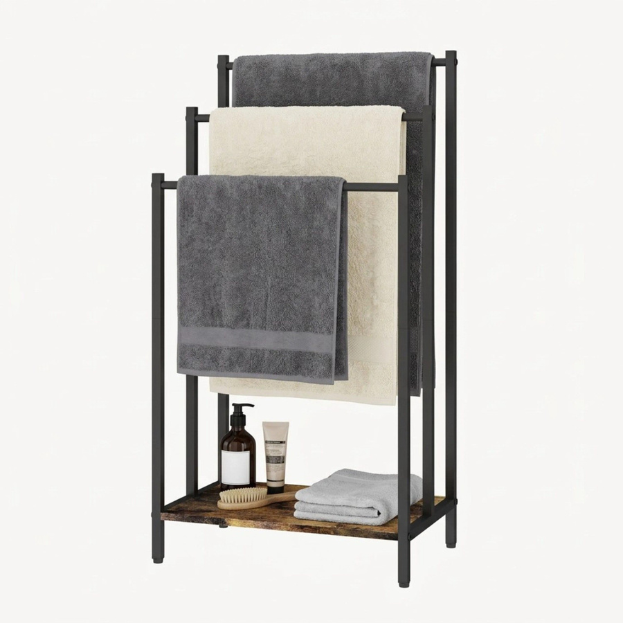 Relaxdays Handtuchständer aus Stahl mit Ablage, Schwarz matt, H: 82,5 cm, B: 42 cm, T: 24 cm - Bild 2