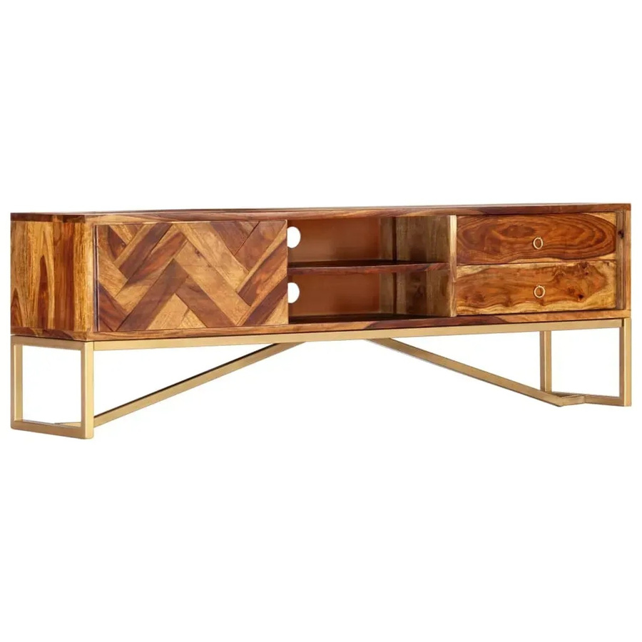 vidaXL TV-Schrank aus Massivholz Akazie in Braun, Mid-Century-Moderne, B/T/H: 140 x 30 x 45 cm - Bild 2