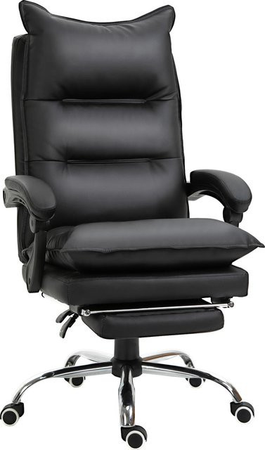 Vinsetto Bürostuhl mit Fußstütze in Schwarz aus Kunstleder, höhenverstellbar mit Armlehnen und Rollen, B/T/H: 66 x 72 x 122-130 cm - Bild 1