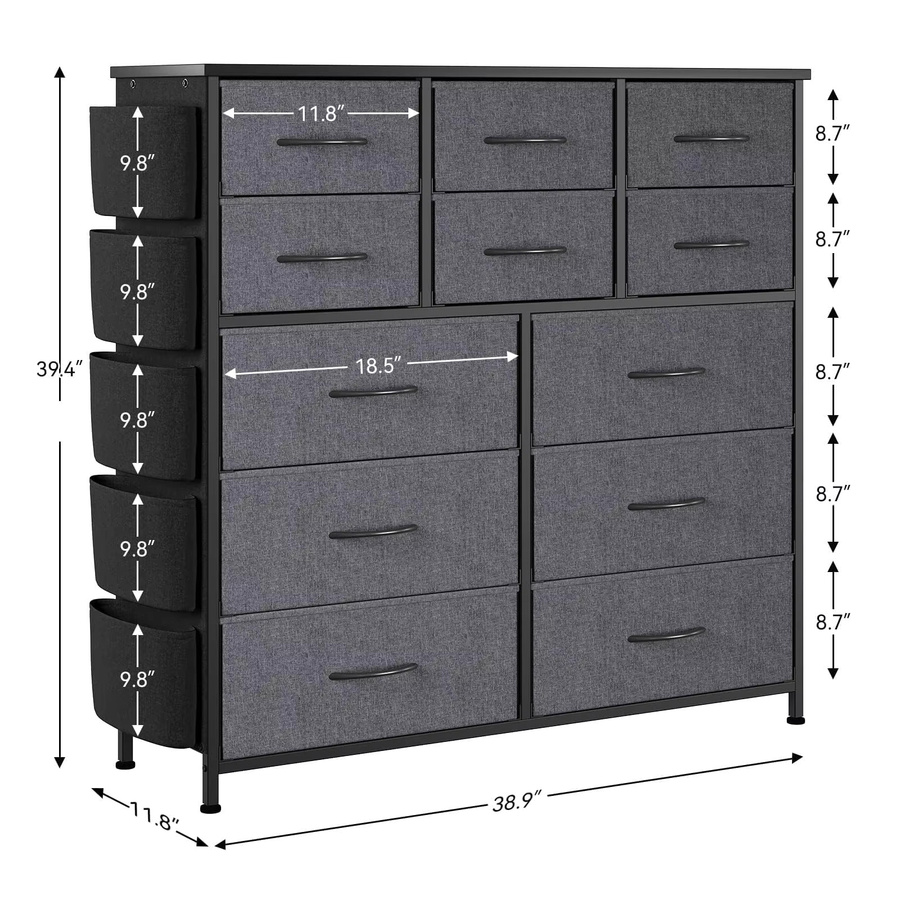 Garvee Kommode in Grau mit 12 Stoffschubladen und robuster Metallstruktur im skandinavischen Stil für Flur und Schlafzimmer - Bild 2