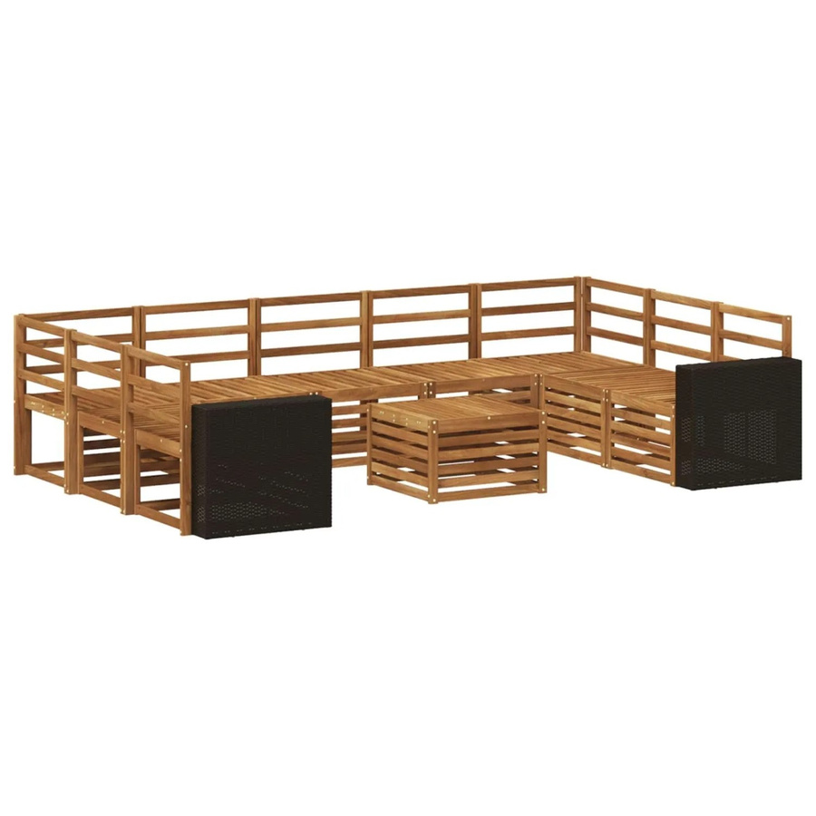 vidaXL Gartenmöbel Set aus Massivholz Akazie in Natur Braun, 10-teilige U-Form Sofagarnitur mit Tisch, Mittelsofas, Ecksofas und Armlehnen im modernen Latten-Design - Bild 2