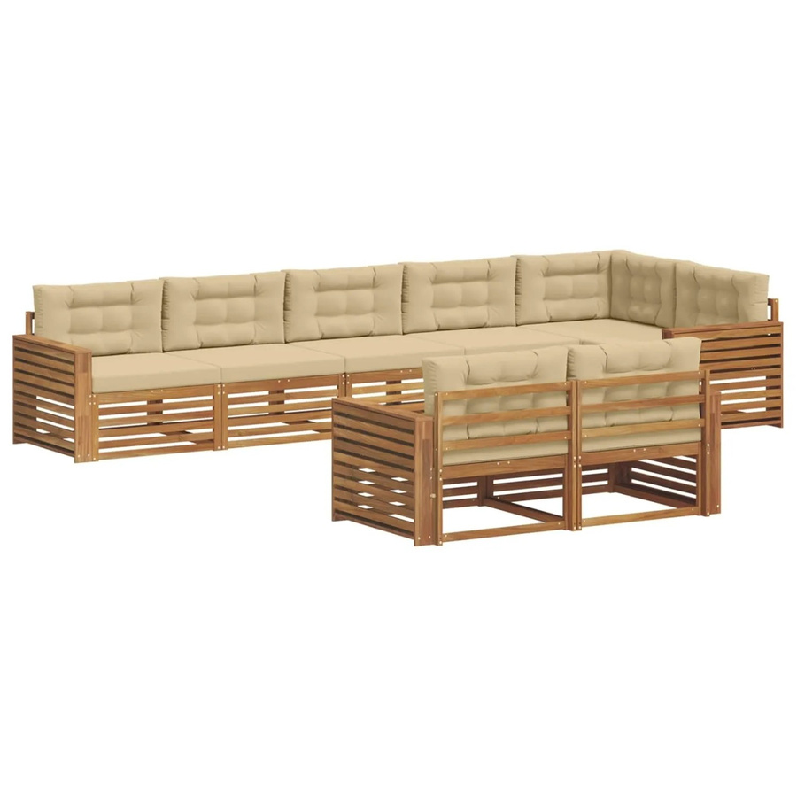 vidaXL Outdoor-Sofagarnitur aus Akazienholz in L-Form, 8-teiliges Set in Natur und Beige mit Kissen und Rückenpolstern - Bild 2