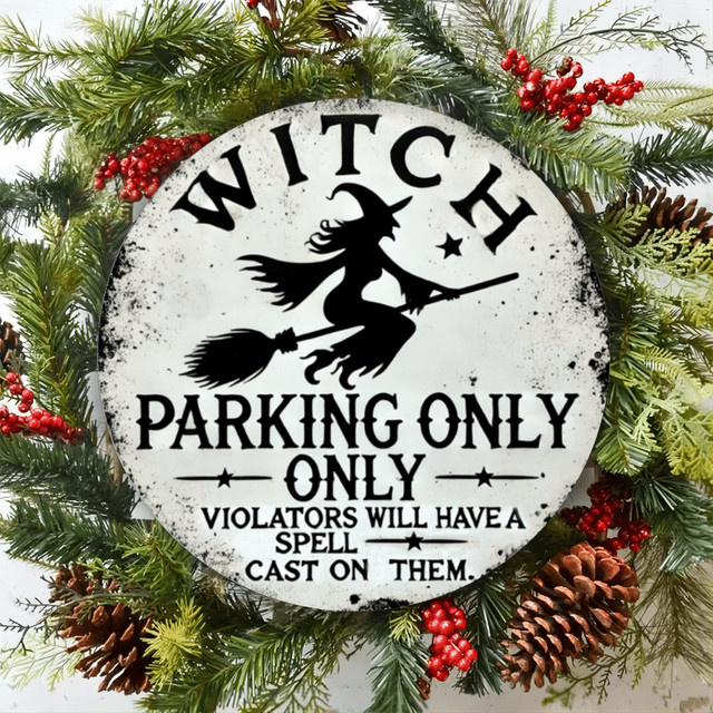 Potdemiel Vintage Witch Parking Only Metallwanddekoration rund, Durchmesser: 20,3 cm - Bild 1