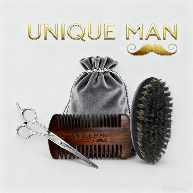 UNIQUE MAN Herren-Bart-Set mit Bartbürste und Kamm - Bild 1