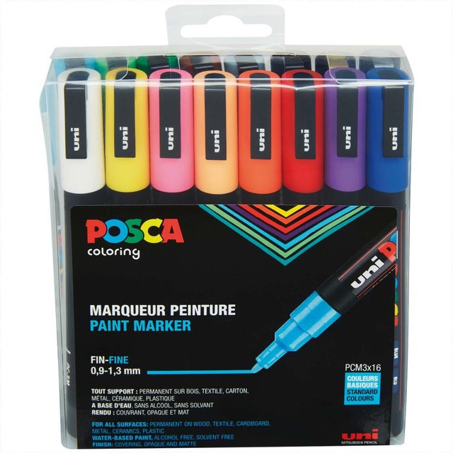 uni POSCA-Marker PC-3M Set mit 16 Stück in Mehrfarbig (0,9-1,3 mm) permanent pigmentierte Fineliner - Bild 1