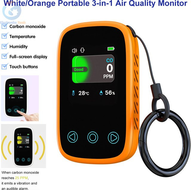 Gaqqee 3-in-1 Luftqualitätsmessgerät in Orange mit LCD-Bildschirm zur Messung von CO2, Temperatur und Luftfeuchtigkeit sowie als Monoxid-Detektor - Bild 1