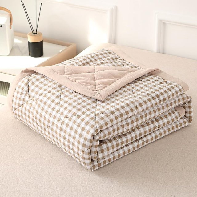 A Family Of Home Textiles Sommer Plaid Quilt aus gewaschener Baumwolle, Beige, B/B: 180 x 200 cm - Bild 1