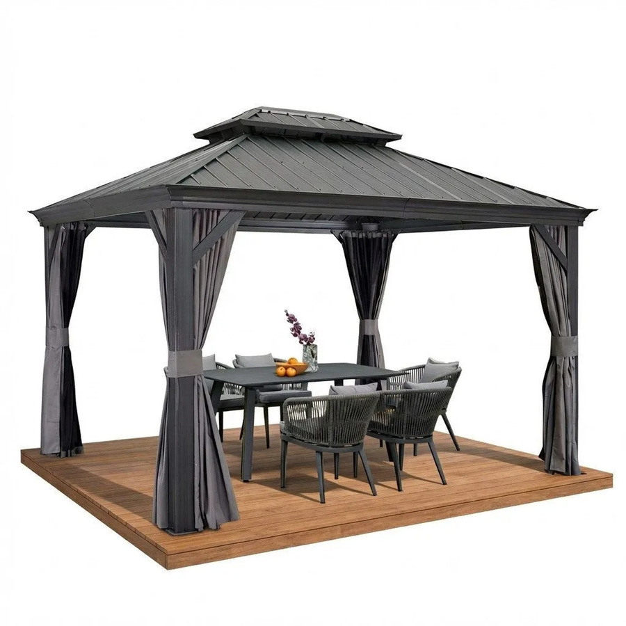 Purple Leaf Gartenpavillon Hardtop Gazebo mit Stahldach in Grau inklusive Vorhängen und Moskitonetzen - Bild 2