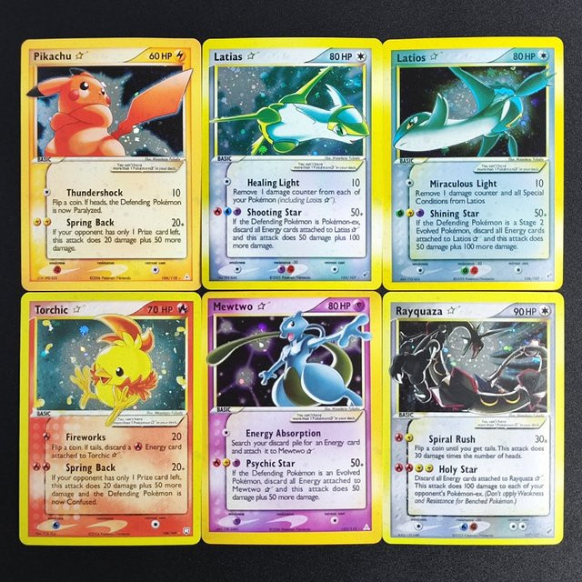 FUNISM DIY PKM Karte Gold Star Pikachu Mewtwo Rayquaza Torchic Latias Ex Holon TCG Sammelkarte - Bild 1