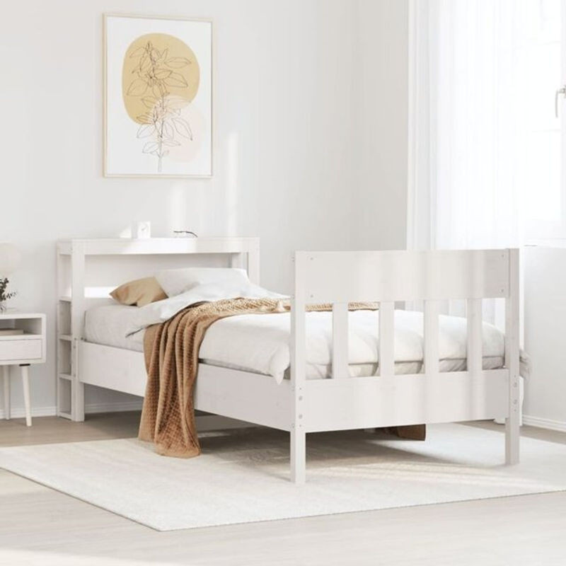 Massivholzbett Vidaxl aus Kiefernholz in Weiß, B/T/H: 90 x 200 cm - Bild 1