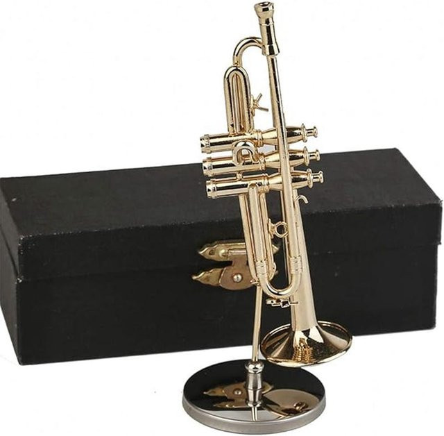 Yiran Furniture Kupfer-Miniatur-Trompete in Gold mit Ständer und Koffer als dekoratives Modell für den Tisch - Bild 1