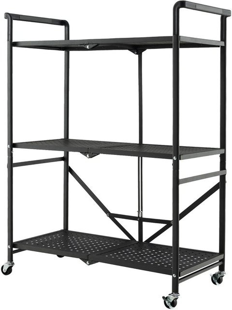 Costway Klappbarer Servierwagen aus Metall in Schwarz, Moderner Küchenwagen und Allzweckwagen für Küche und Wohnzimmer - Bild 1