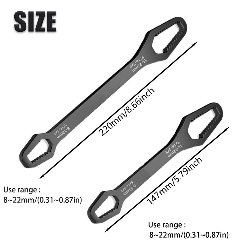 Universal Torx Schlüssel von louCnloin, verstellbarer Doppel-Kopf Spanner für 8 bis 22 mm, Schwarz - Bild 2